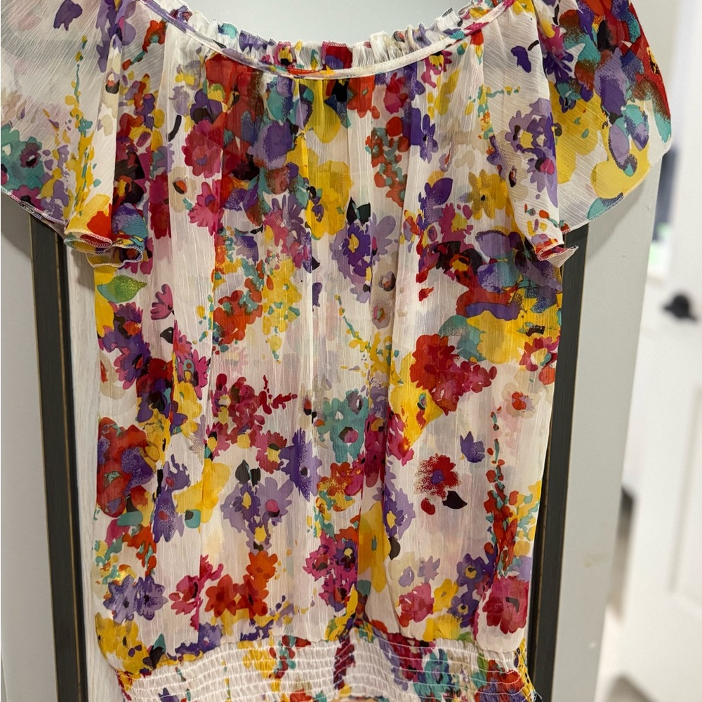 Othr Red and Yellow Ruffled Smocked Blouse
